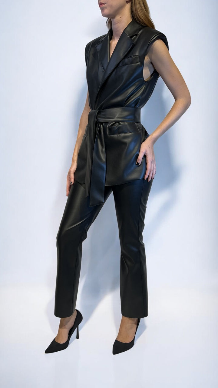 GATTINONI -  GILET ECOPELLE CON CINTURA
