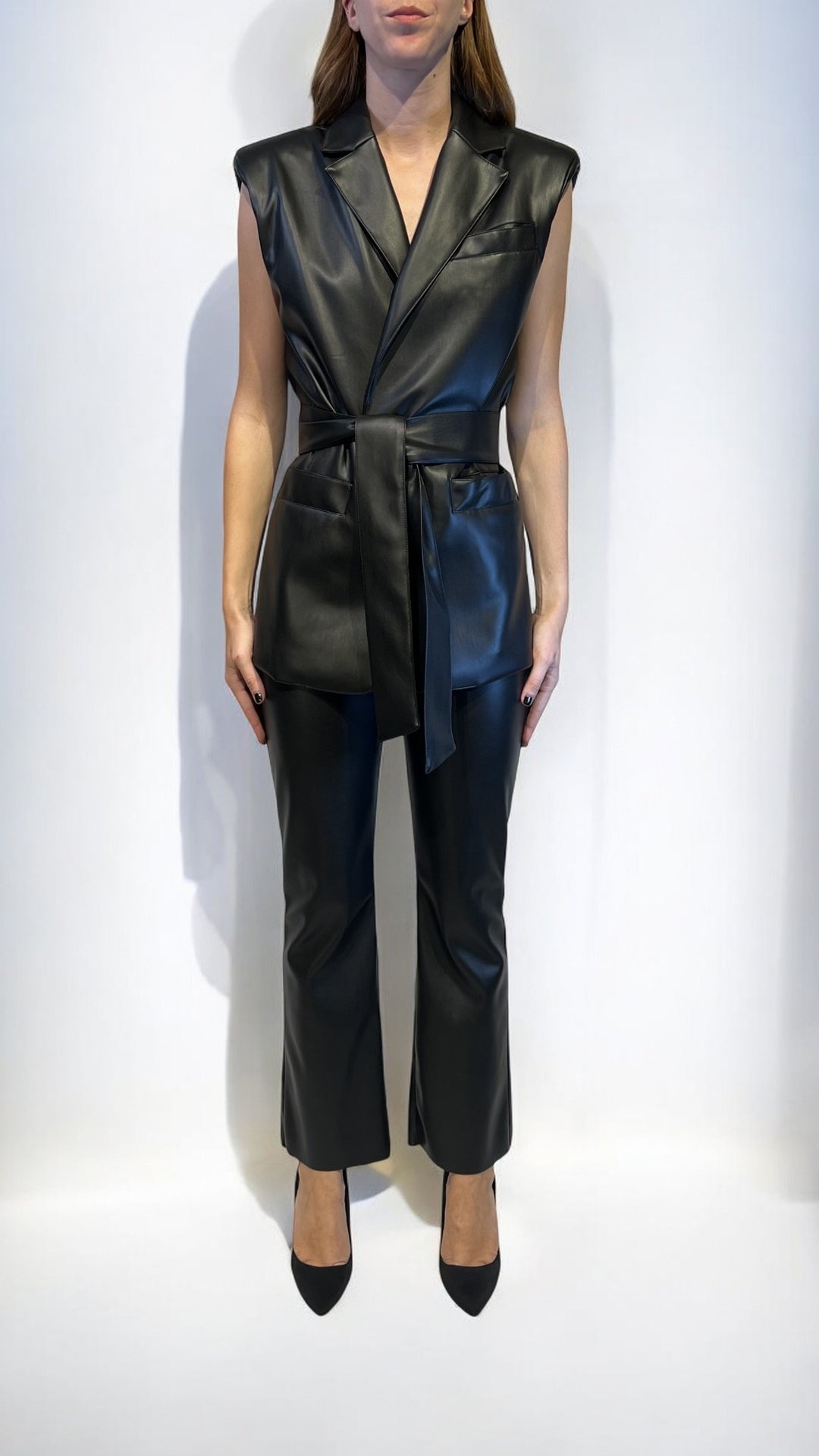 GATTINONI -  GILET ECOPELLE CON CINTURA
