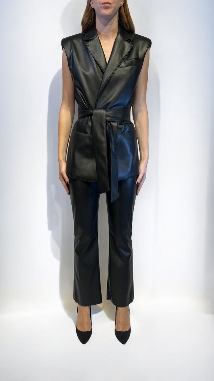 GATTINONI -  GILET ECOPELLE CON CINTURA