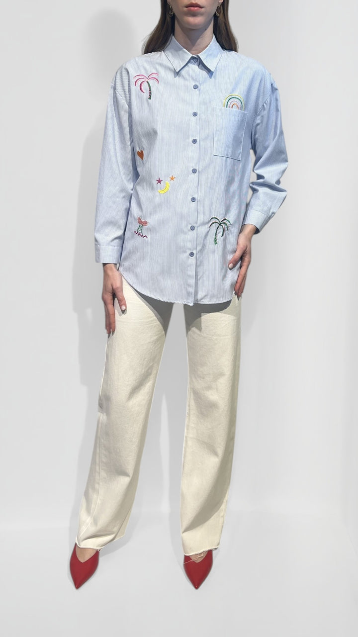 KONTATTO - CAMICIA IN POPELINE RICAMATA