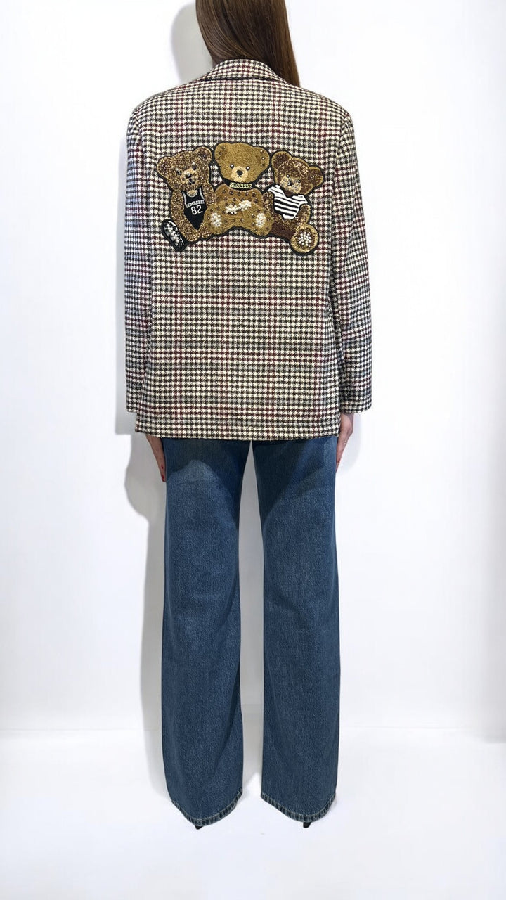 KONTATTO - GIACCA MONOPETTO TARTAN CON PATCH