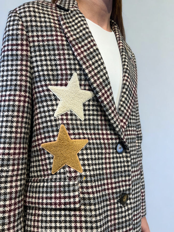 KONTATTO - GIACCA MONOPETTO TARTAN CON PATCH