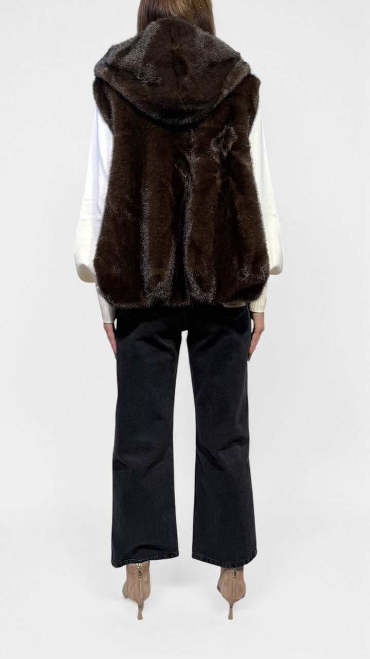L'ARMADIO DI LULÙ - GILET ECOPELLICCIA CON CAPPUCCIO