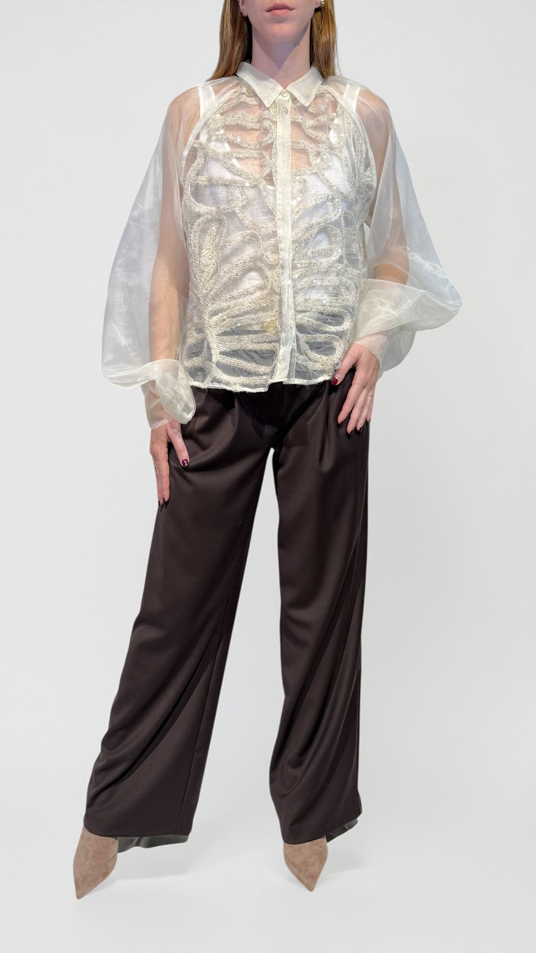 MOTEL -  CAMICIA IN TULLE RICAMATO