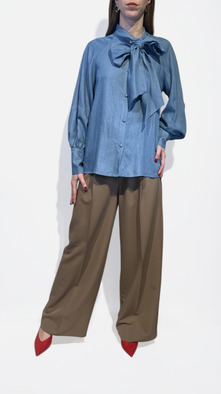 TENSIONE IN - CAMICIA JEANS CON MAXI FIOCCO