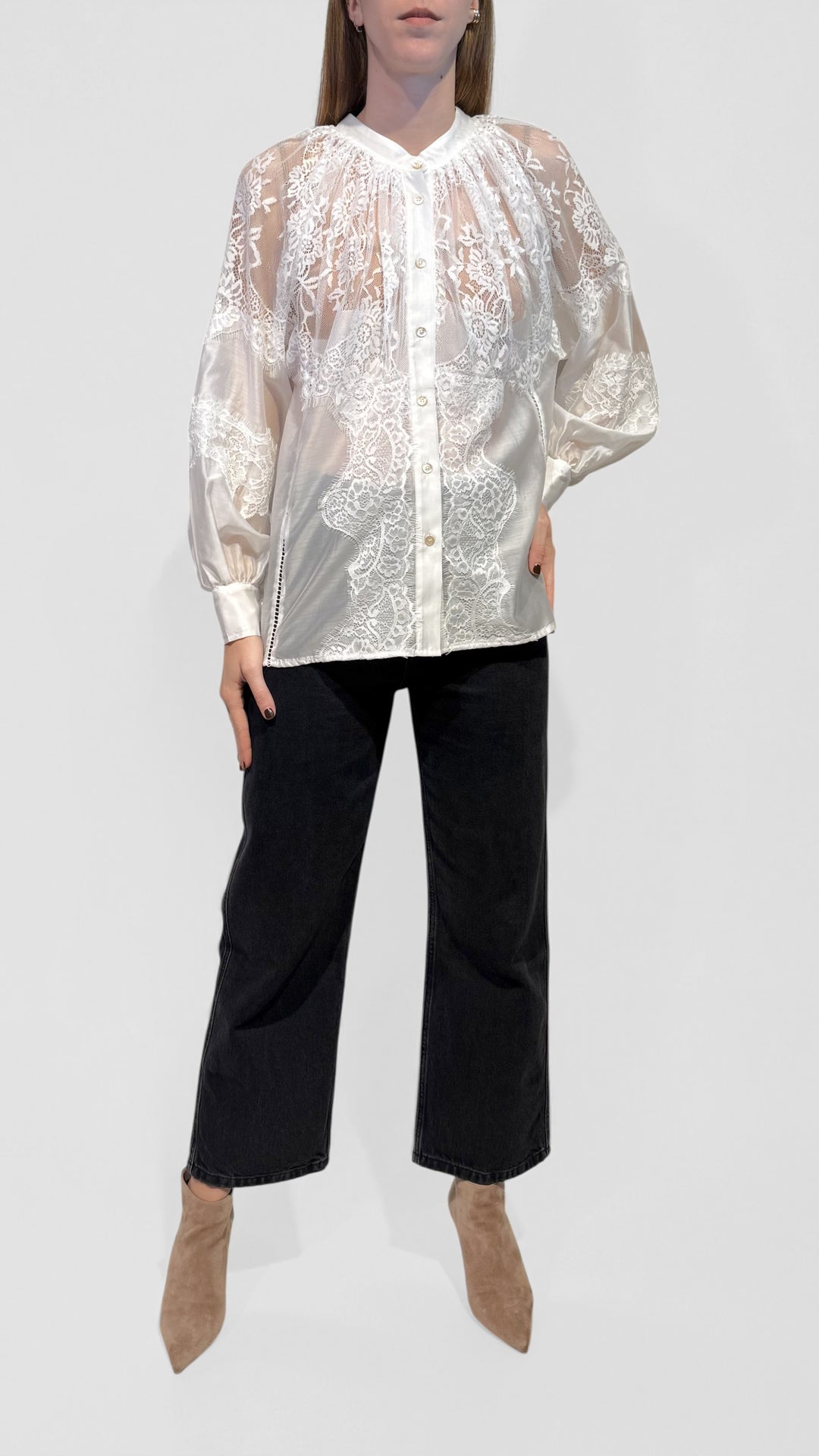 TENSIONE IN - CAMICIA IN PIZZO COLLO COREANA