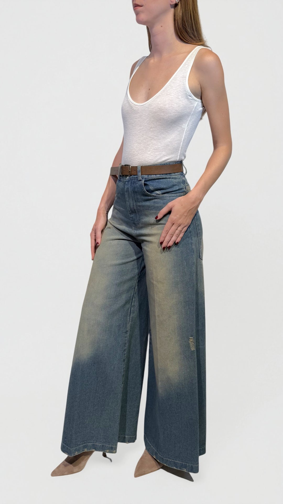 TENSIONE IN - DENIM PALAZZO EFFETTO SCOLORITO