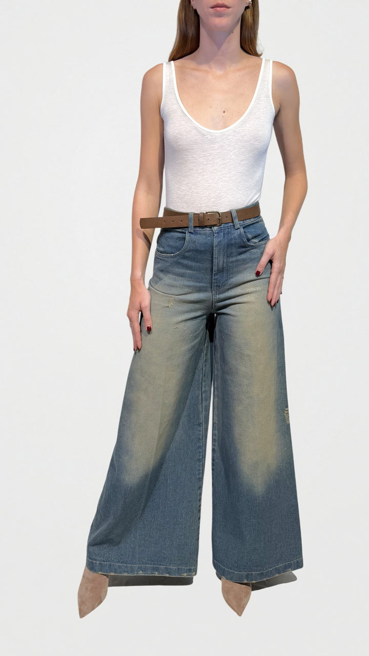 TENSIONE IN - DENIM PALAZZO EFFETTO SCOLORITO
