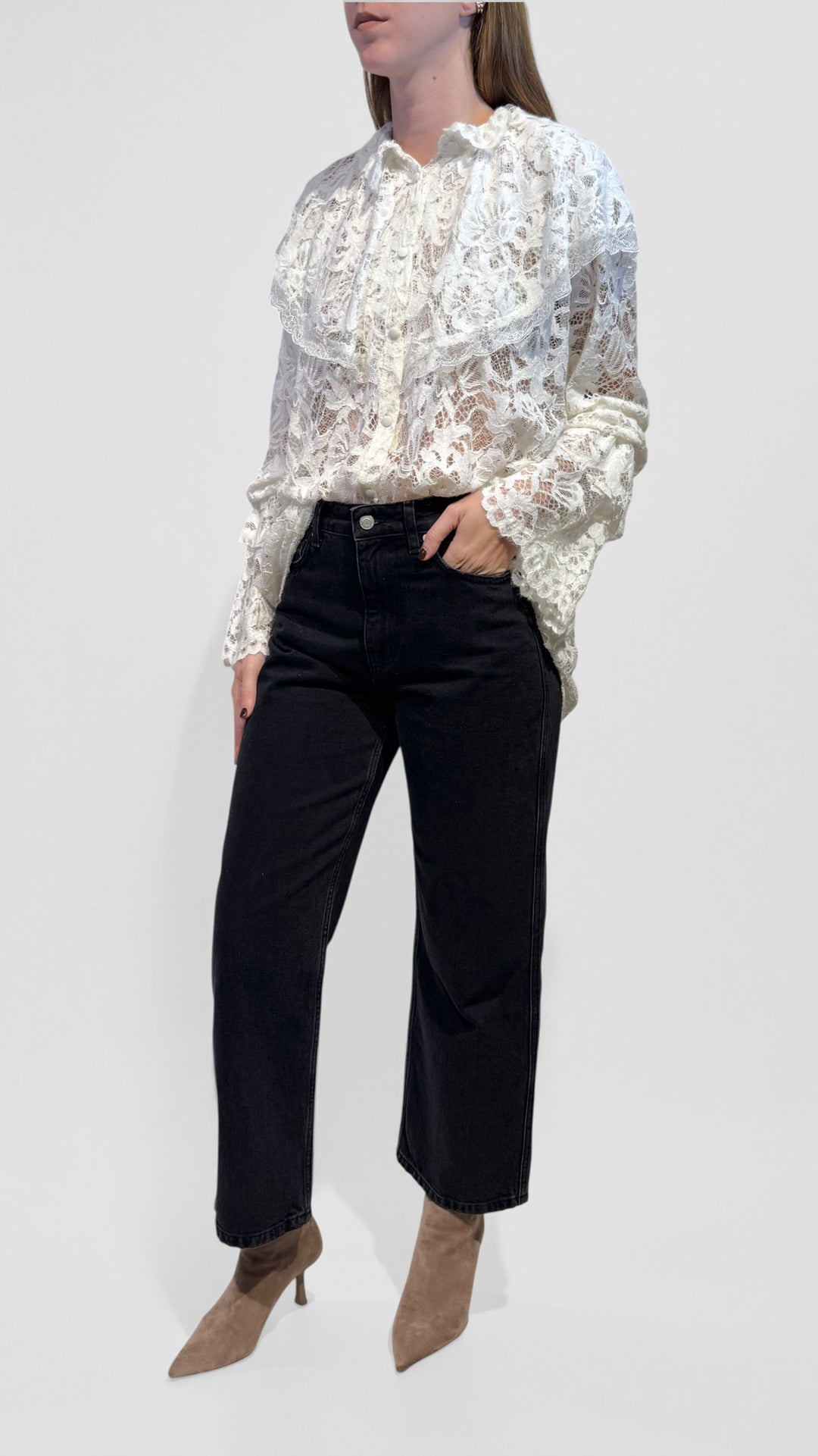 TENSIONE IN - CAMICIA IN PIZZO AGUGLIATO CON BALZA