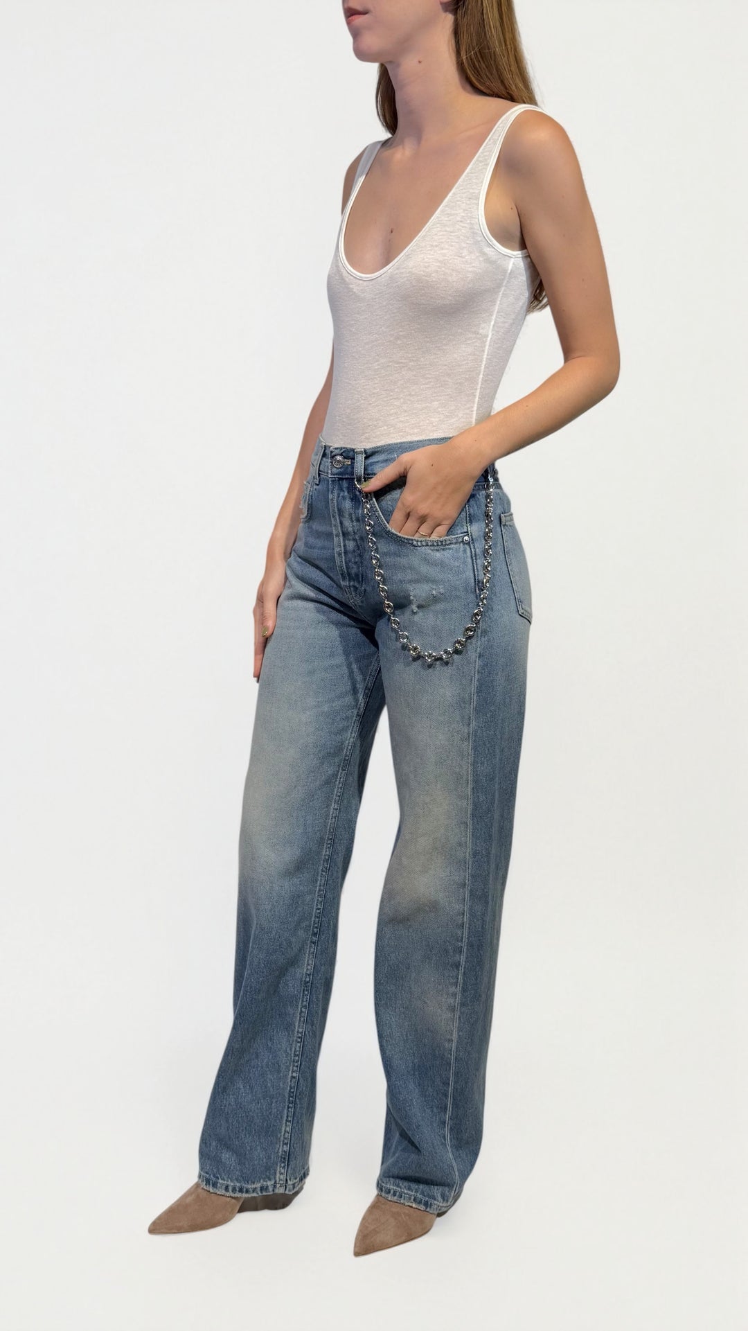 VICOLO -  DENIM STRAIGHT CON CATENA