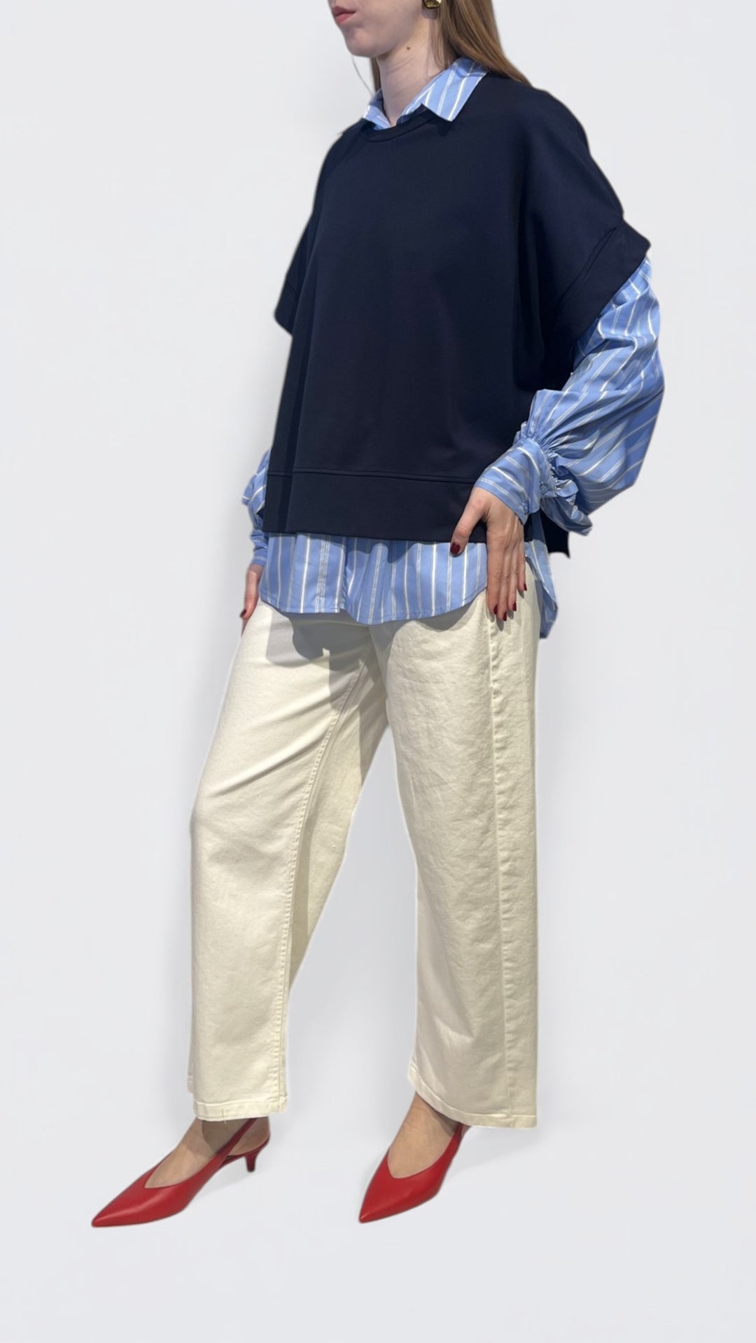 MOTEL - FELPA CON CAMICIA A RIGHE