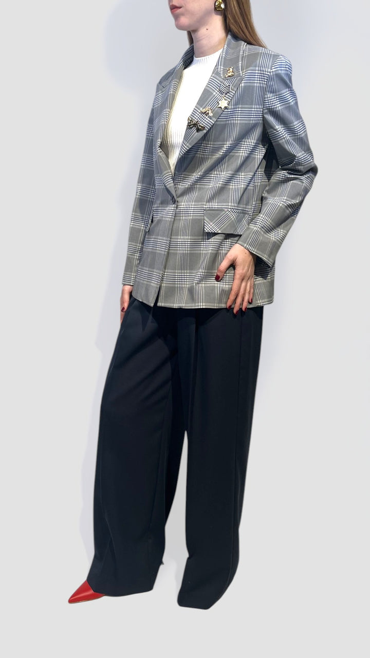 VICOLO - BLAZER MONOPETTO TARTAN