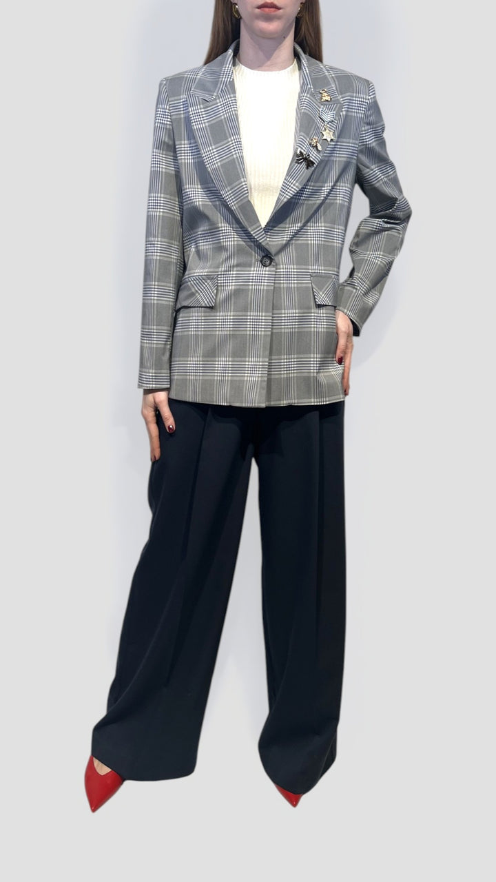 VICOLO - BLAZER MONOPETTO TARTAN