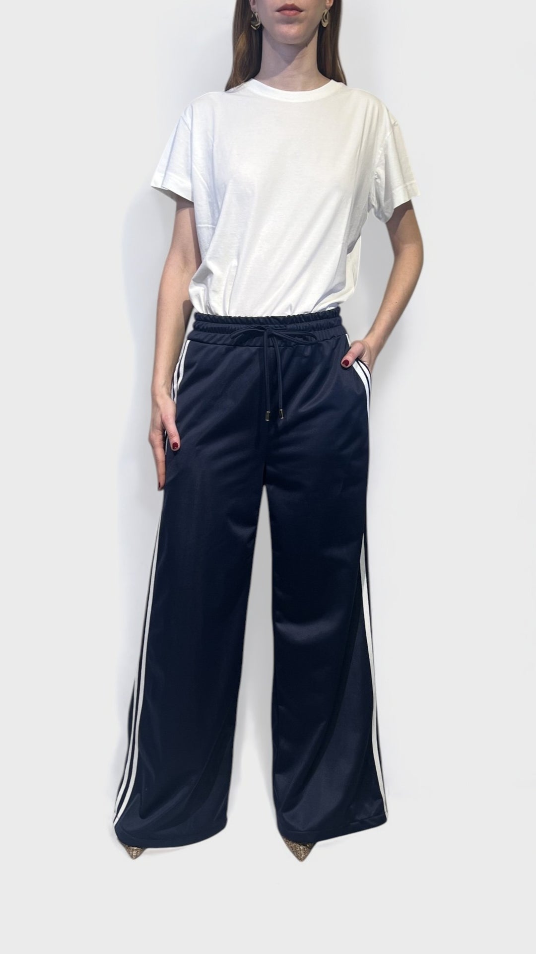 Vicolo Pantaloni Blu Palazzo VICOLO PANTALONE ACETATO CON COULISSE