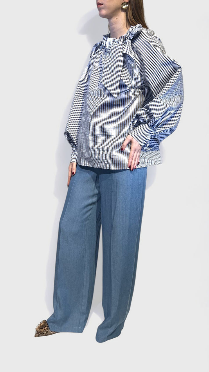 VICOLO - CAMICIA COLLO A CRATERE CON FIOCCO A RIGHE